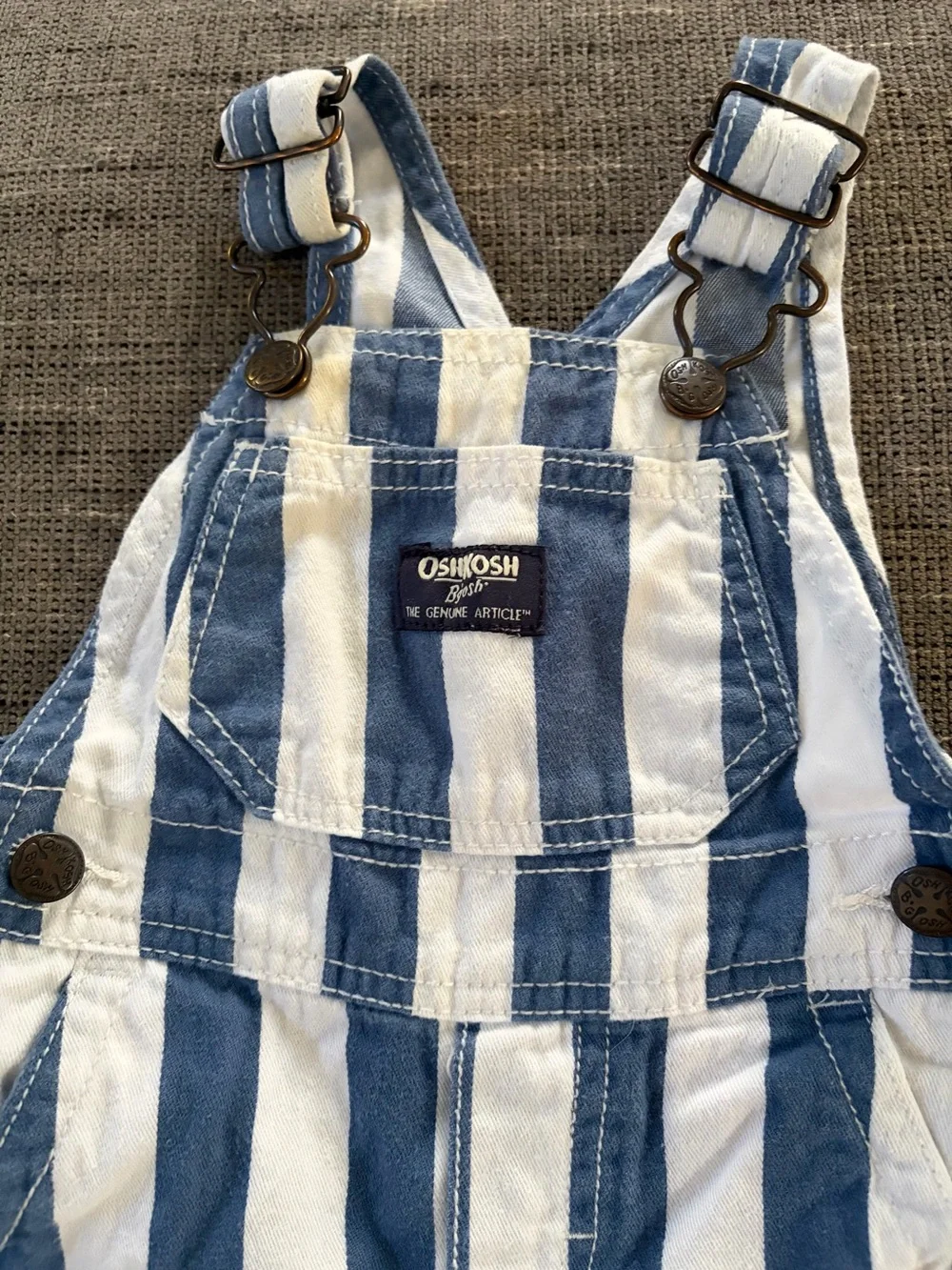 OshKosh B'gosh Blue Striped Denim Baby Overalls Sz 6m